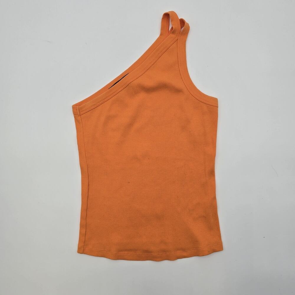 Anthropologie Top Womens Small Orange Tank Ribbed Rib One Shoulder Sanctuary